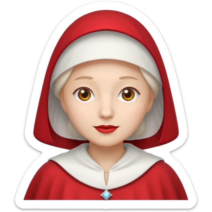 Minimalist emoji of a woman in a white bonnet and red cape, inspired by Handmaid's Tale sticker