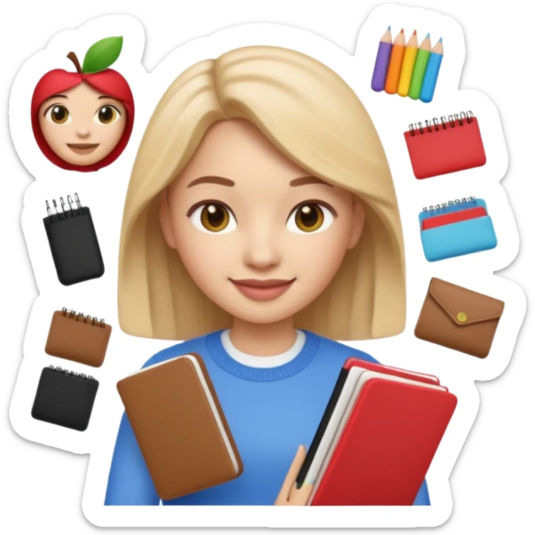 A 3D emoji with a apple Memoji style that the depicts a person who is learning to become a fashion designer as her highchool extended profile. She is young in a highschool age. She has items that are familiar with this job in the field. She is smiling normally sticker
