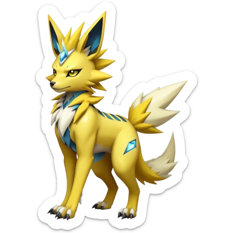  Cool Edgy Shiny Futuristic Ethereal Legendary Zeraora-Digimon-Jolteon-Renamon-Pokemon-hybrid full body sticker