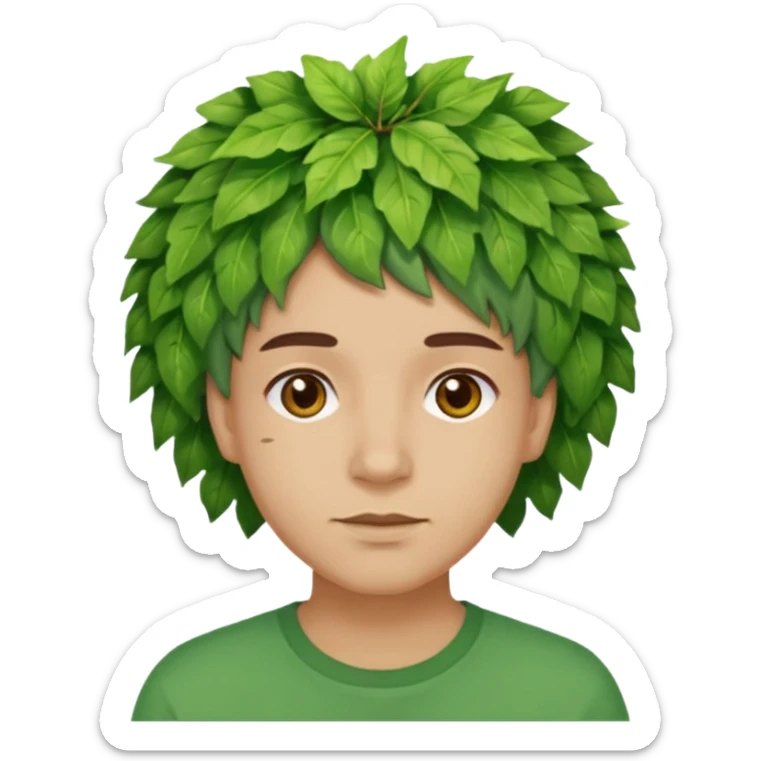 The Tree of Wisdom of The Wiggles with light skin, brown eyes, green leaves wig, green shirt sticker