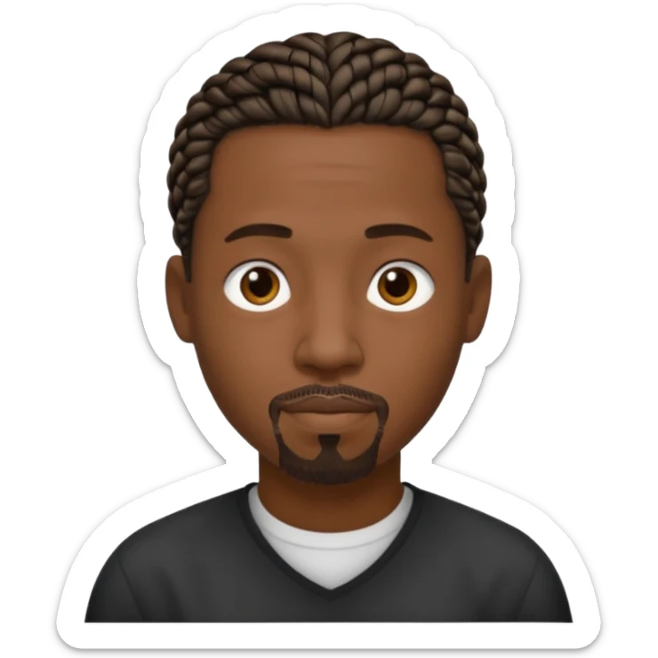 Hazme un emoji de un hombre negro con trenzas cortas (pero un poco largas) y una pequeña perilla sin bigote sticker