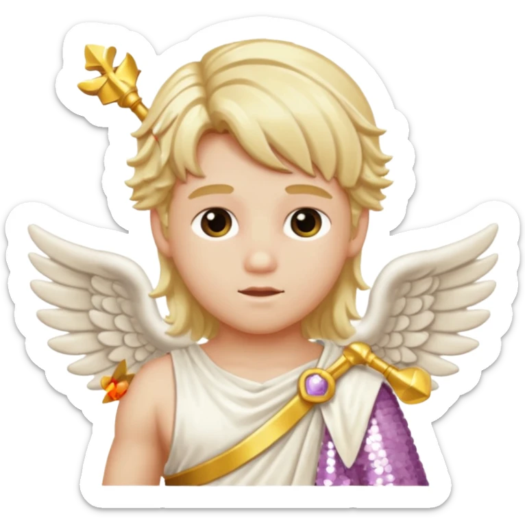 Cupid Love God with long blonde hair, cream sequin toga sticker