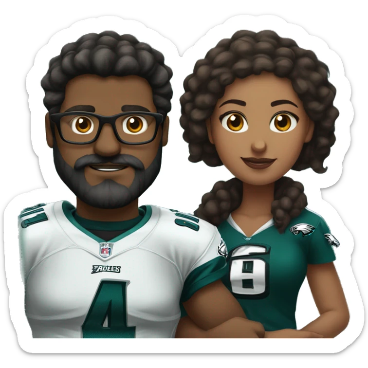Heavy Brown guy with beard mustache and brown girl with glasses and her hair in a bun in Philadelphia eagles clothes holding hands sticker