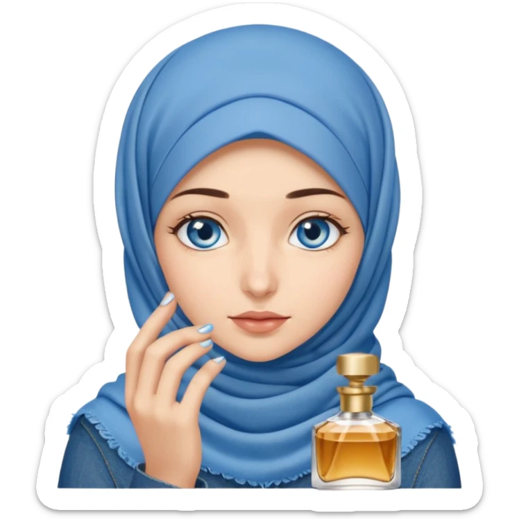 Turkish beautiful finish Konya girl blue eyes with denim hijab smells perfume on the floor  sticker
