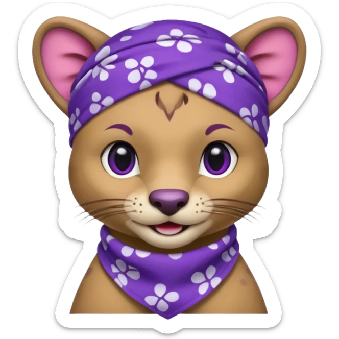 
Fossa animal wearing a bandana on the forehead in purple color with white smiley patterns sticker
