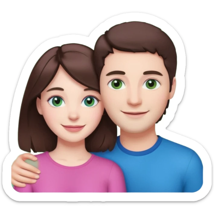 pink polaroid photo of a couple thats white with brunette hair blue and green eyes sticker