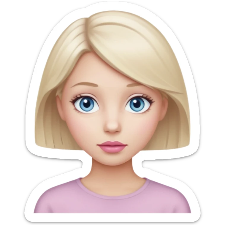 girl with medium-short light ashy blonde hair, grayish-blue eyes, pale pink neutral skin tone, light mauve-pink lips sticker