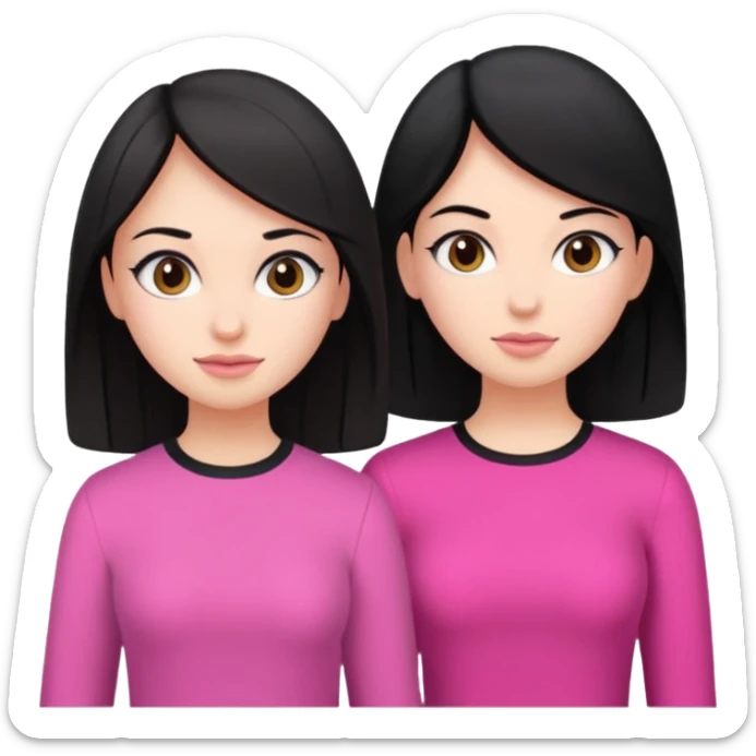 two girls one is brunette in black clothes one is white skinned one is black haired in pink clothes sticker