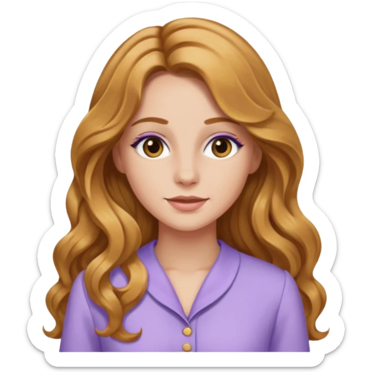 Rachel Bryant from Summer of Fear with long golden brown wavy hair, lavender outfit sticker