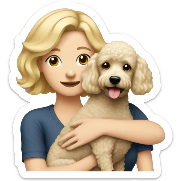  Short-Blonde-haired woman hugs her Poodle-Black-dog sticker