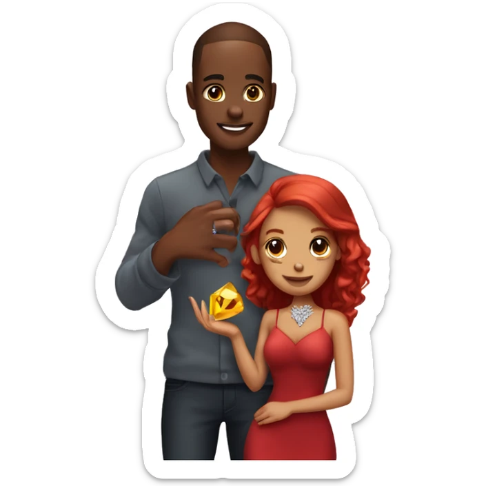 Bien skin proposing with a diamond ring to his brown skin girl with red hair sticker