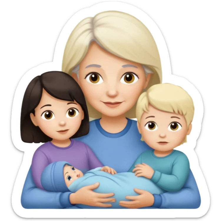 Alte Frau dunkles Haar mit Enkeln Kleinkind Mädchen 2 Babys Mädchen und Junge sticker