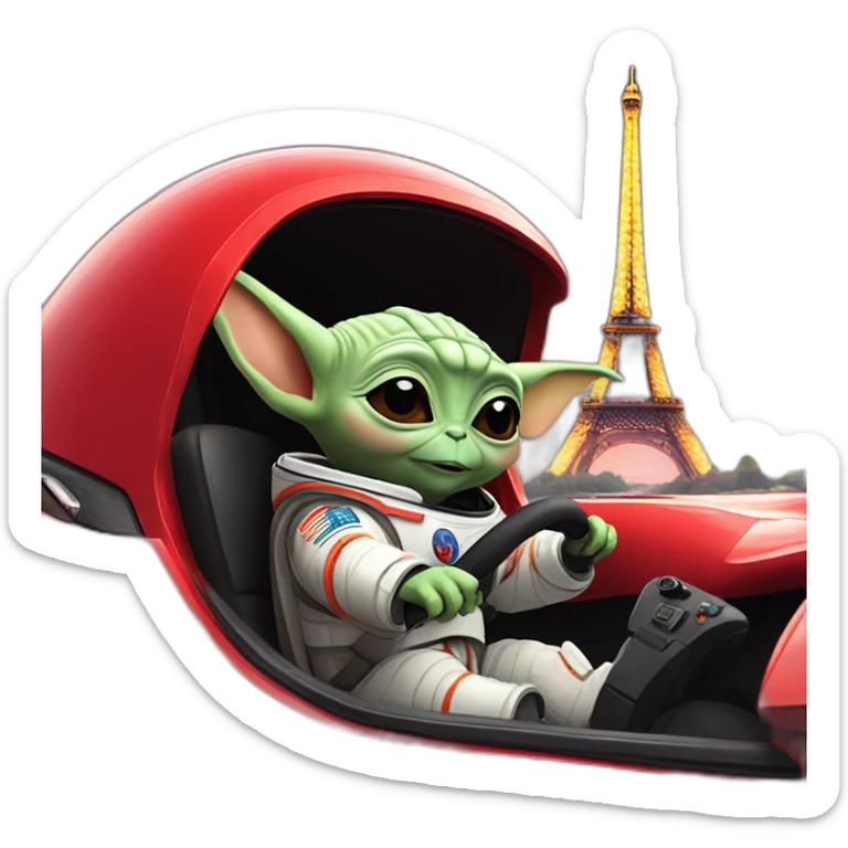 baby yoda unicorn driving a red ferrary in an astronaut suit in paris sticker