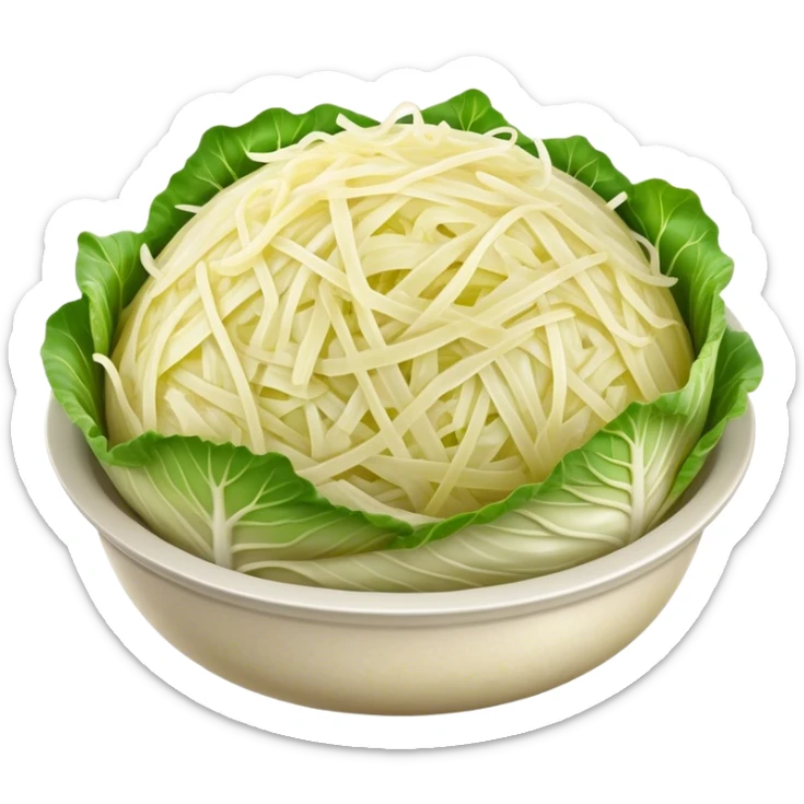 Cinematic Realistic Sauerkraut Dish Emoji, depicted as a tangy, fermented cabbage dish rendered with vibrant textures and natural, appetizing lighting. sticker