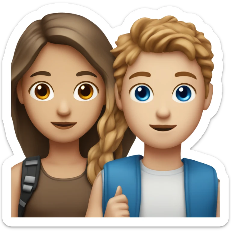 a white boy with blue eyes and brown hair next to a white girl with brown girl hair and brown eyes  sticker