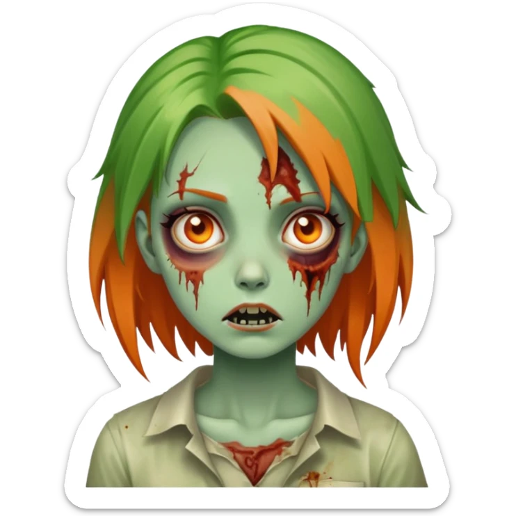 zombie girl in horror zombie green and orange hair sticker