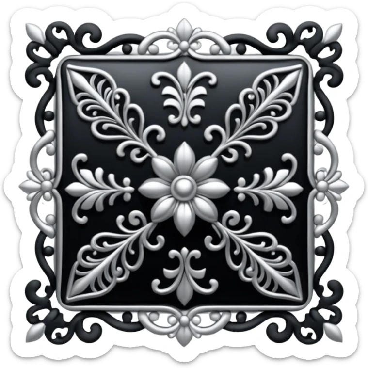 Black and silver filigree design, 3D, extremely detailed design sticker