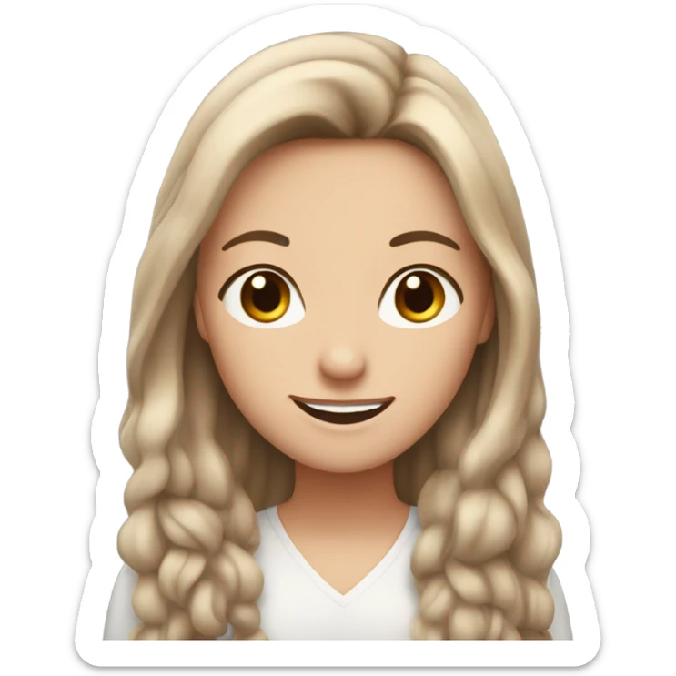White girl with long brown hair and brown eyes she is very happy celebration sticker