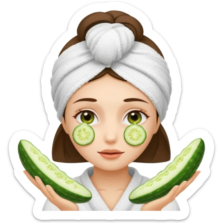 Chica con toalla en el pelo y ruedas de pepinos en los ojos sticker