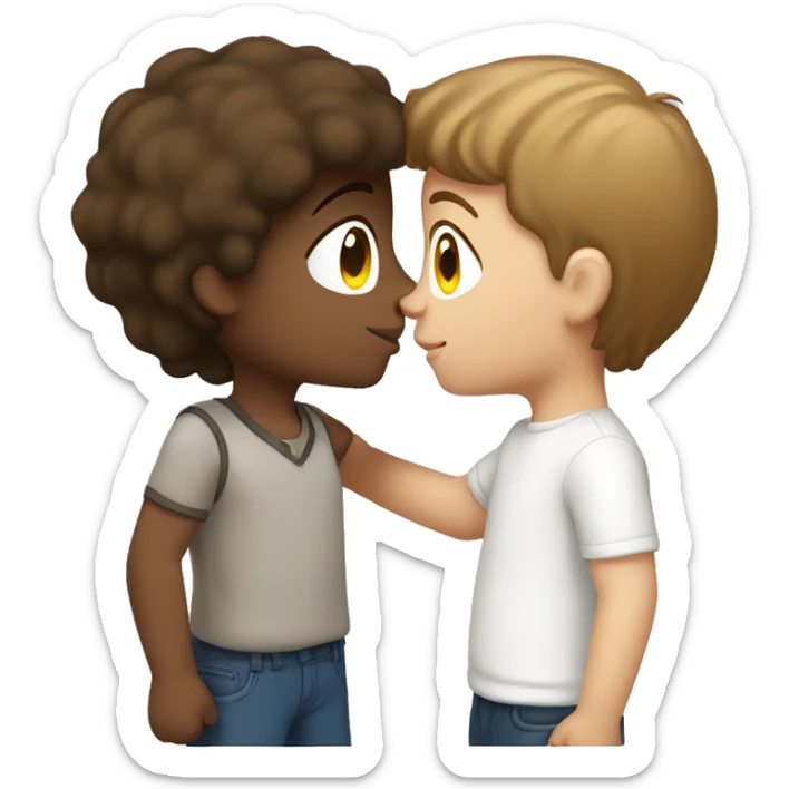 Brown hair, lighter skin girl kissing white boy with brown hair sticker