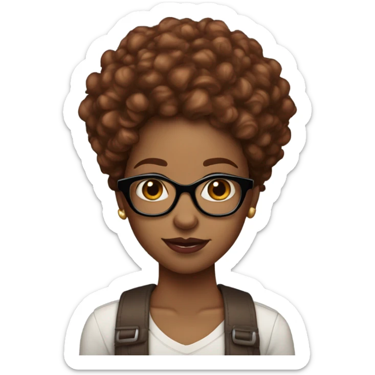 Brown skin girl with red curly hair glasses full lips brown eyes  sticker