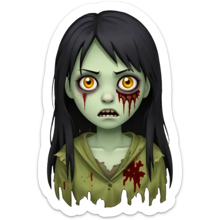 girl zombie with black long hair and franja sticker