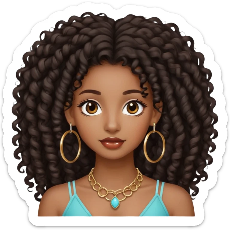 pretty black girl with long curly hair wearing hoop earrings and accessories sticker