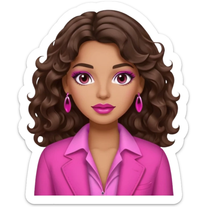 brunette tanned wavy hair woman. 2026 written above her. pink vibes sticker