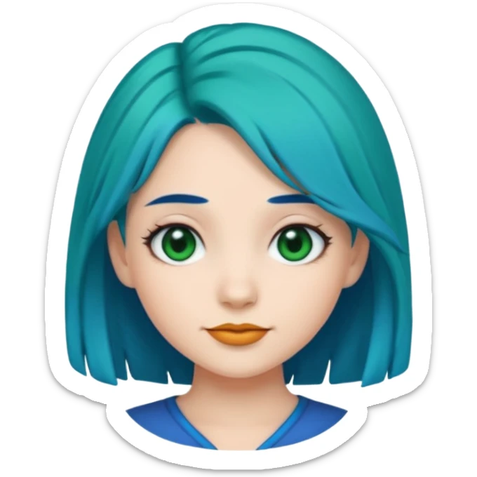 Emoji girl Emerald blue hair, fair skin, and black eyes sticker