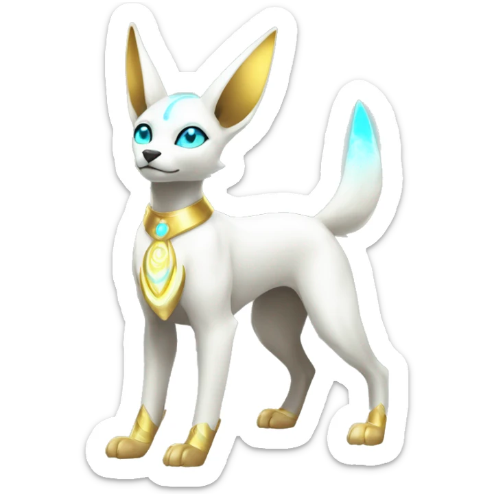 Shiny White Angelic Godly Ethereal Majestic Electric Albino Umbreon. cyan eyes and cyan markings. Golden Anubis-rings. full body sticker