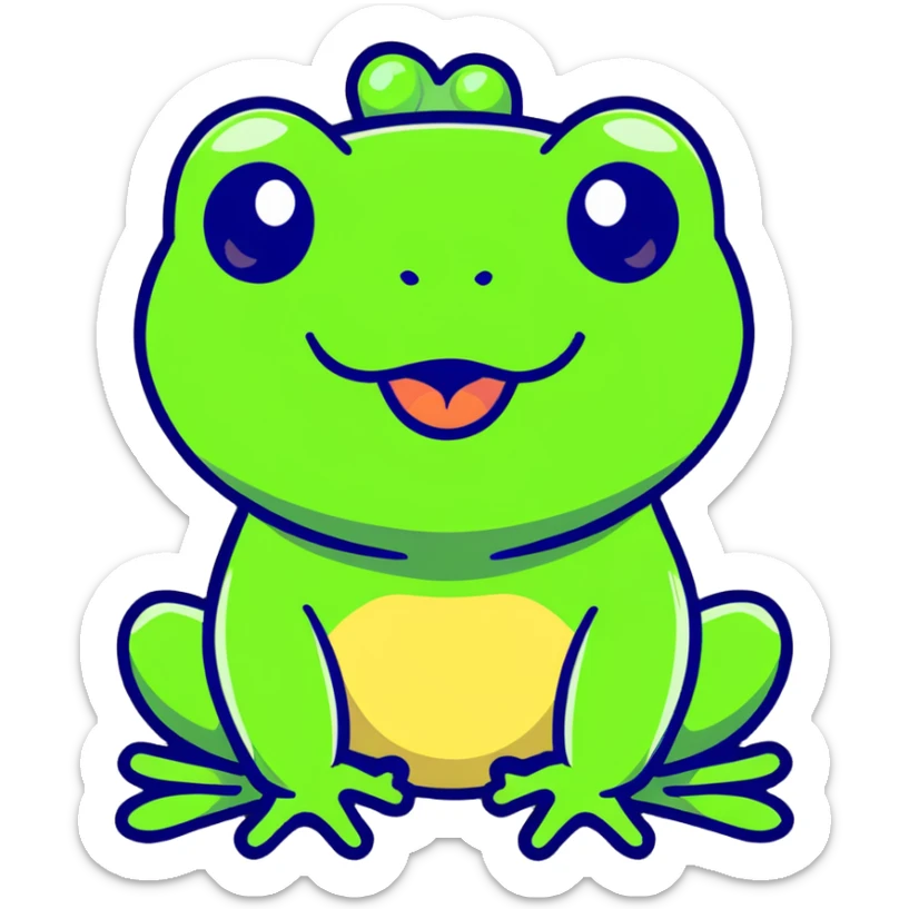 Green frog with its tongue sticking out and cross-eyed, silly expression sticker