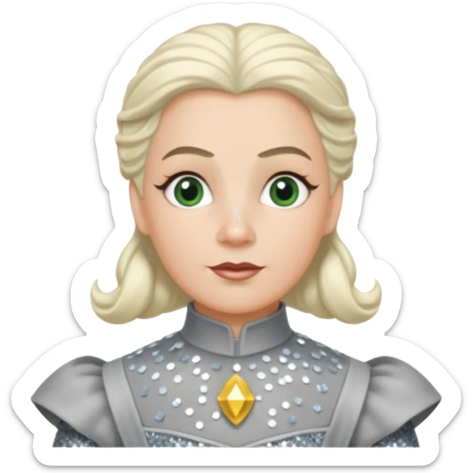 Servant Boq from the Wizard of Oz with white blonde hair, gray sequin outfit sticker