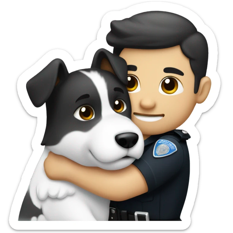 white dark hair male police officer hugging a wusky sticker