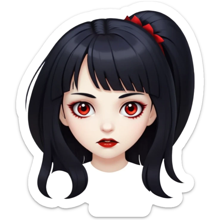 Garota vampiro com cabelo preto longo e franja na testa na altura da sobrancelha. Cílios compridos. sticker