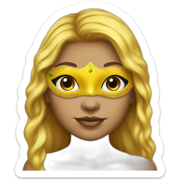 girl wearing a mardi gras mask yellow skin long hair sticker