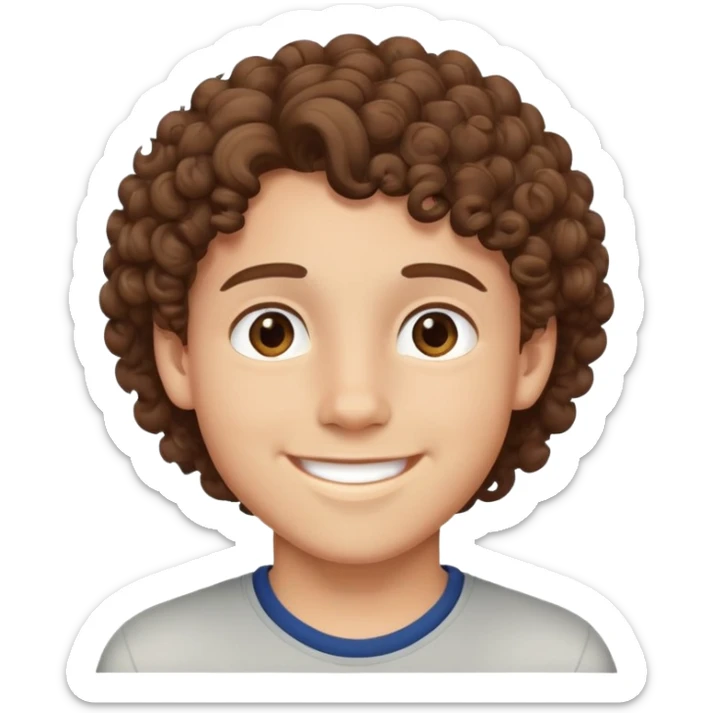 Teen boy with curly brown hair, smiling face, young male sticker