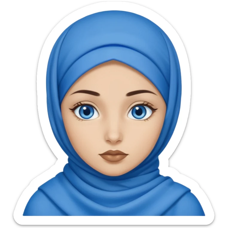 Turkish beautiful finish Konya girl blue eyes with blue hijab islamic dress and had on her hand blue lipstick sticker