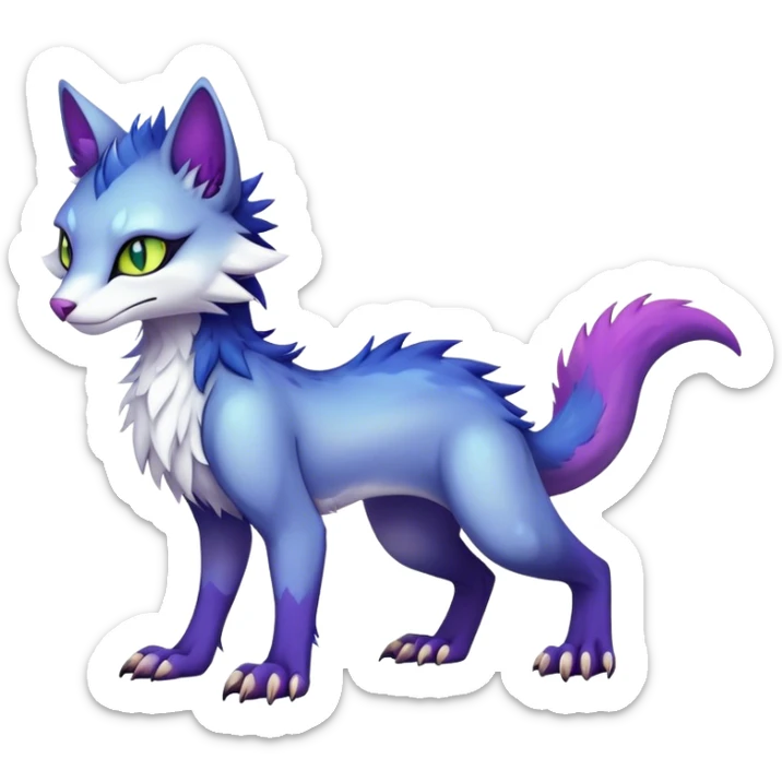 Kawaii dark colorful edgy fantasy ethereal feline-vernid-sergal-fursona animal creature with a tufted tail full body sticker