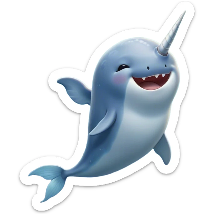 Cinematic Cute Yawning Cute Narwhal Portrait Emoji, Head tilted slightly with a dramatic, wide-open yawn, showcasing a streamlined, elegant body with a gracefully curling tusk and sleepy, half-closed eyes, Simplified yet irresistibly adorable features, highly detailed, glowing with a soft, cozy oceanic glow, high shine, relaxed yet expressive, stylized with a hint of whimsical marine ease, soft glowing outline, capturing the essence of a drowsy yet affectionate cute narwhal that appears ready to stretch and yawn its way out of the screen! sticker