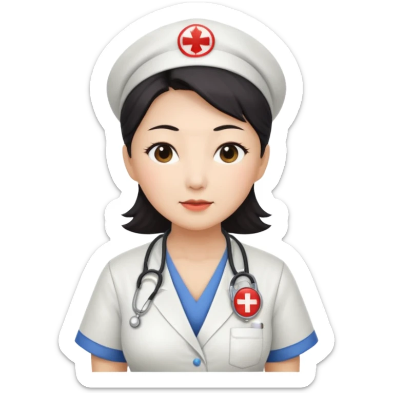 Large breasted sexy heavy set old Chinese female nurse with a low cut shirt  sticker