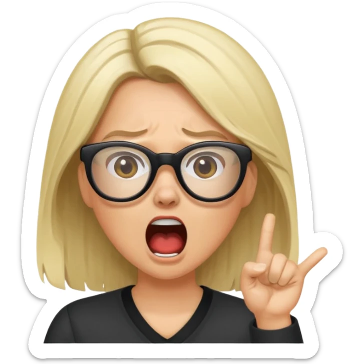 brunette/blonde woman with loose hair, white glasses, shouting bad words sticker