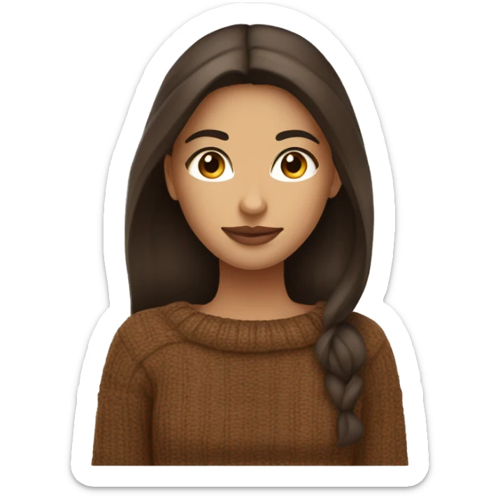 Wheatish complexion -skinned girl with long dark brown hair and cheeks, wide brown eyes and full lips, wearing a brown sweater and drinking hot coffee. sticker
