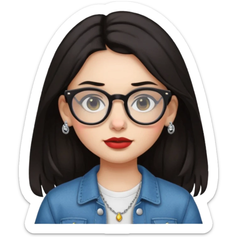 sarah babygirl dark hair and glasses with nose piercing and earrings and cool clothes sticker