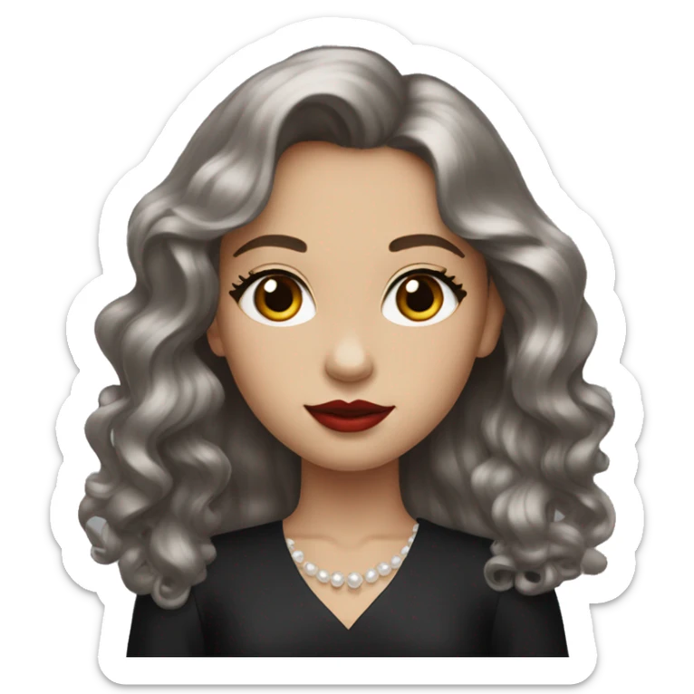 Readhead young girl with long wavy hair, red lipstick and grey eyes, with pearl earrings and black dress  sticker
