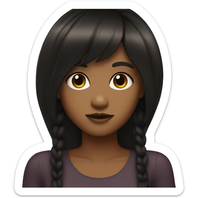 A brown girl who has with a thick fringe and long thick black hair, with brown eyes. Nice body  sticker