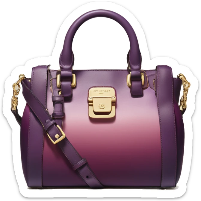 Realistic isolated plum purple to wine color ombre michael kors satchel purse without a strap.  sticker