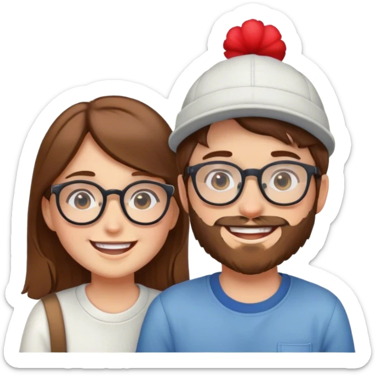 A Girl with Brown Hair and glasses in Love with a Boy with a cap and light beard sticker