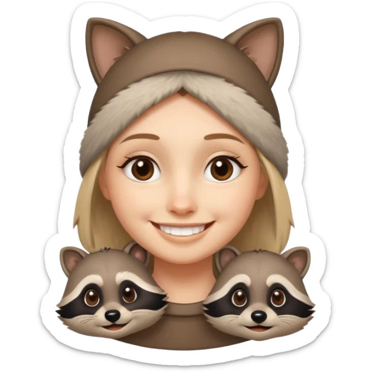 Racoon speaking with a person in cartoon emoji style friendly and calm sticker