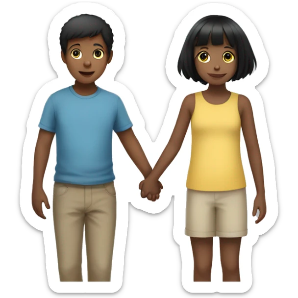A short haired girl child holding hands with a black haired boy child sticker