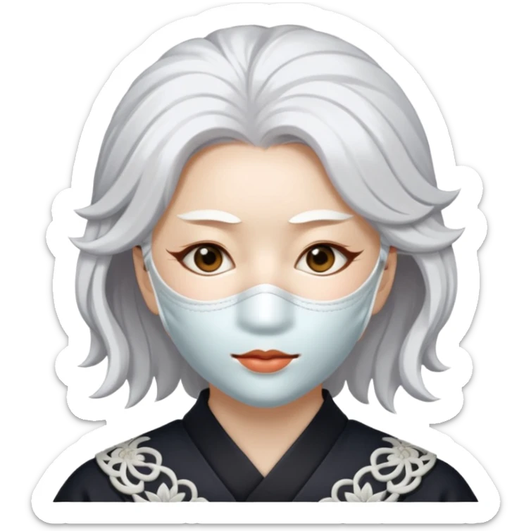 japanese culture white mask woman with white hair sticker